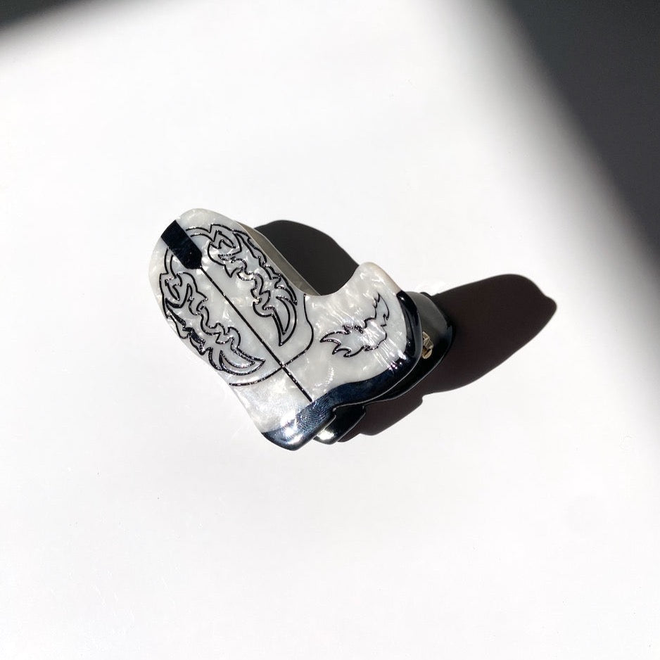 Western Cowboy Boot Claw Hair Clip in White