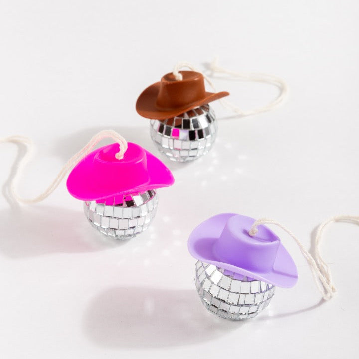 Mini Disco Ball with Purple Cowboy Hat