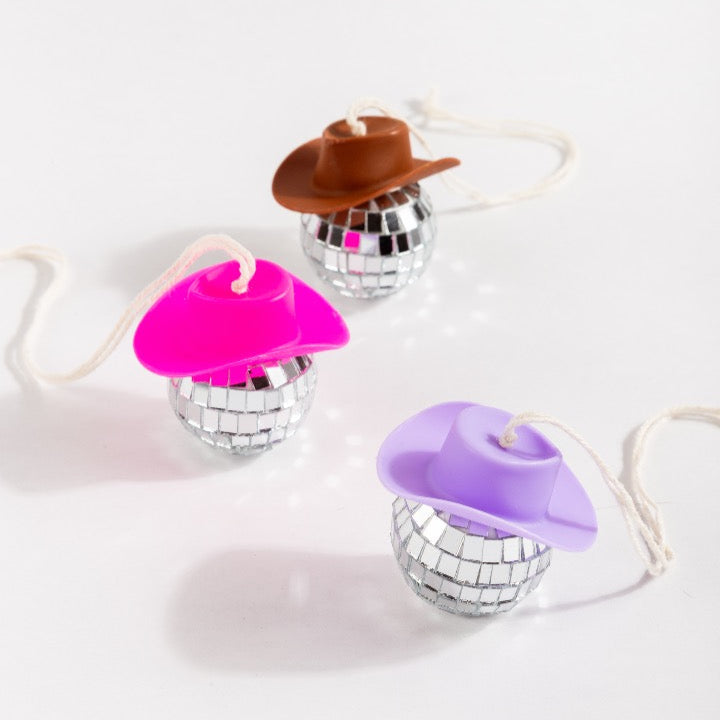 Mini Disco Ball with Brown Cowboy Hat