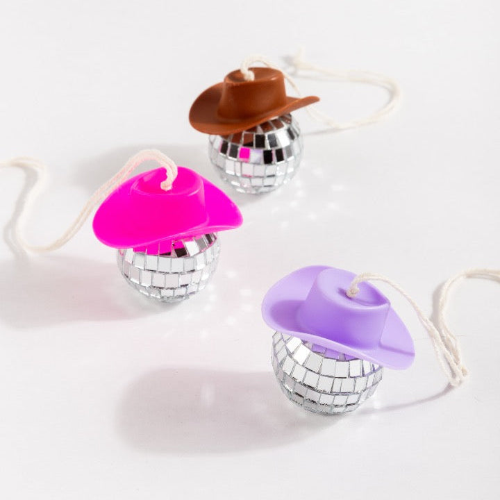Mini Disco Ball with Pink Cowboy Hat