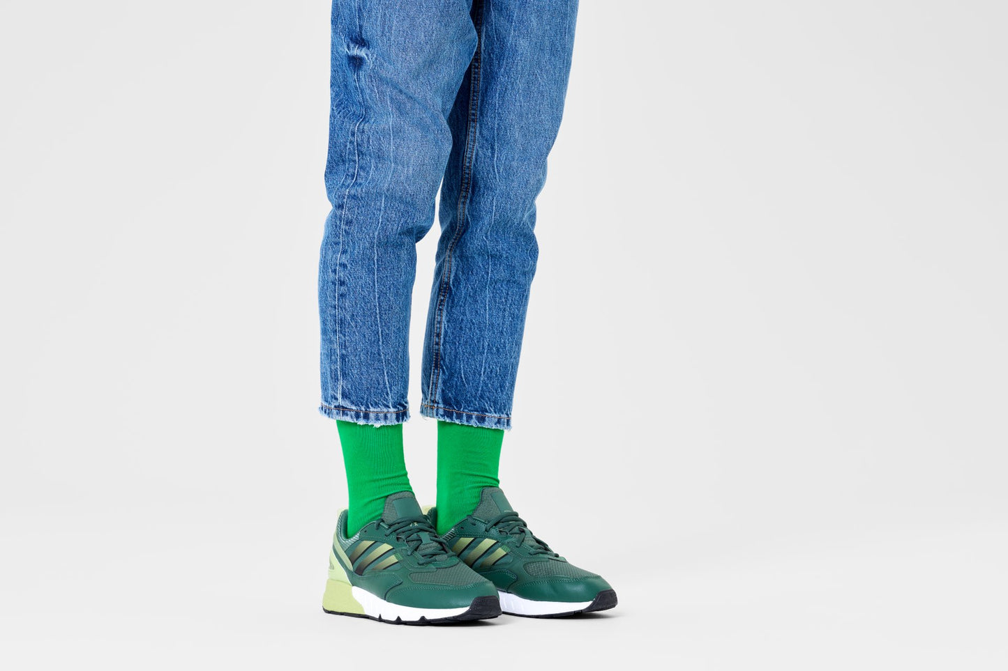 Green Solid Crew Sock