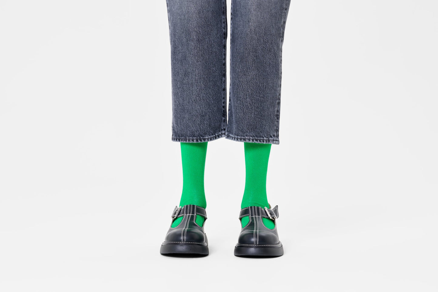 Green Solid Crew Sock