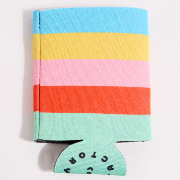 Colorful striped can cooler on a white background