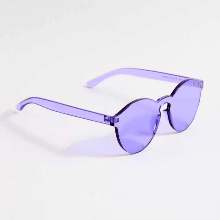 Purple sunglasses on a white background