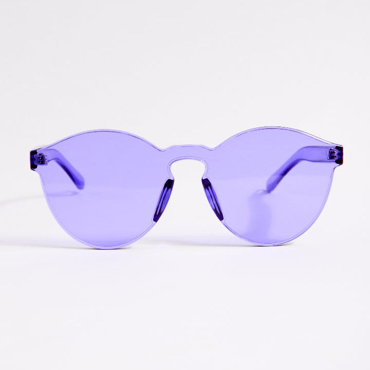 Purple sunglasses on a white background