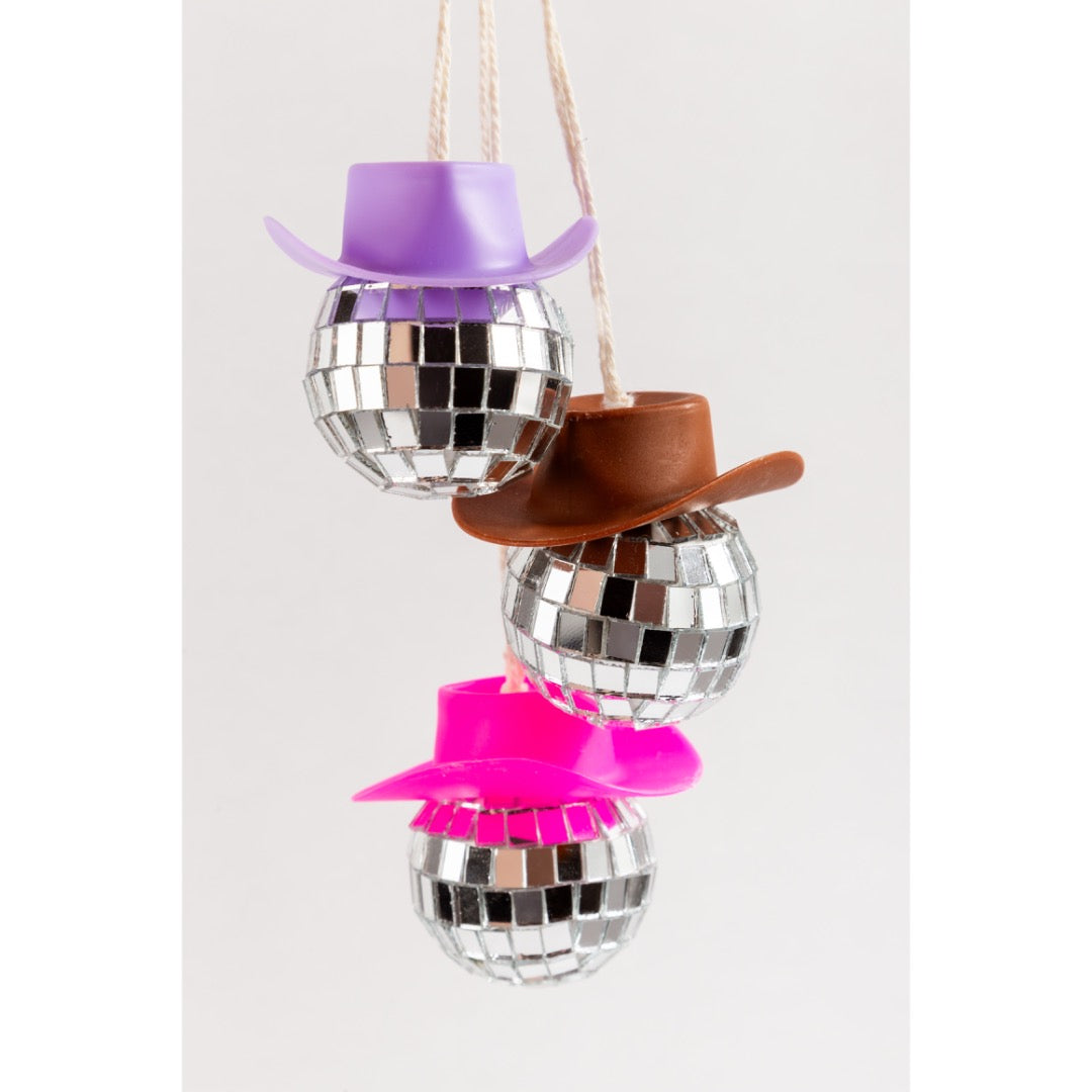 Mini Disco Ball with Purple Cowboy Hat