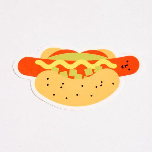 Illustration of a hot dog with mustard and ketchup on a white background