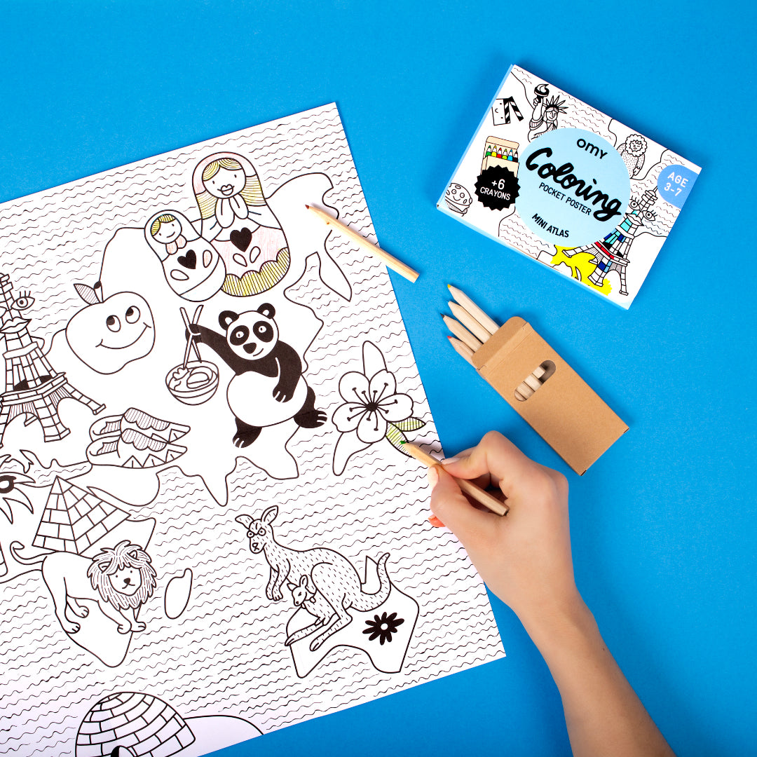 Coloring book with animal illustrations on a blue background