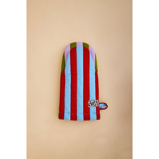 Striped Oven Mitts in Eggplant