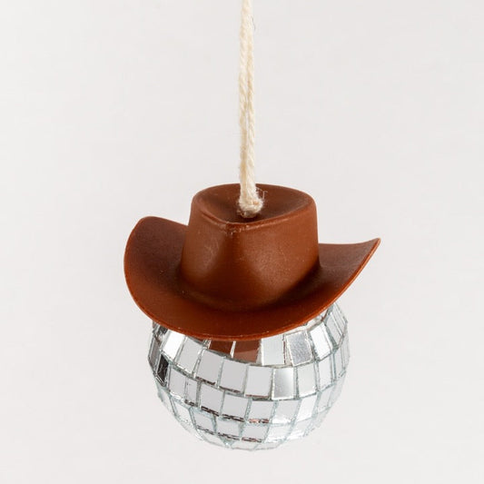 Mini Disco Ball with Brown Cowboy Hat