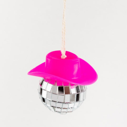 Mini Disco Ball with Pink Cowboy Hat