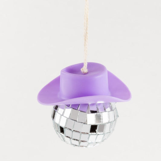 Mini Disco Ball with Purple Cowboy Hat