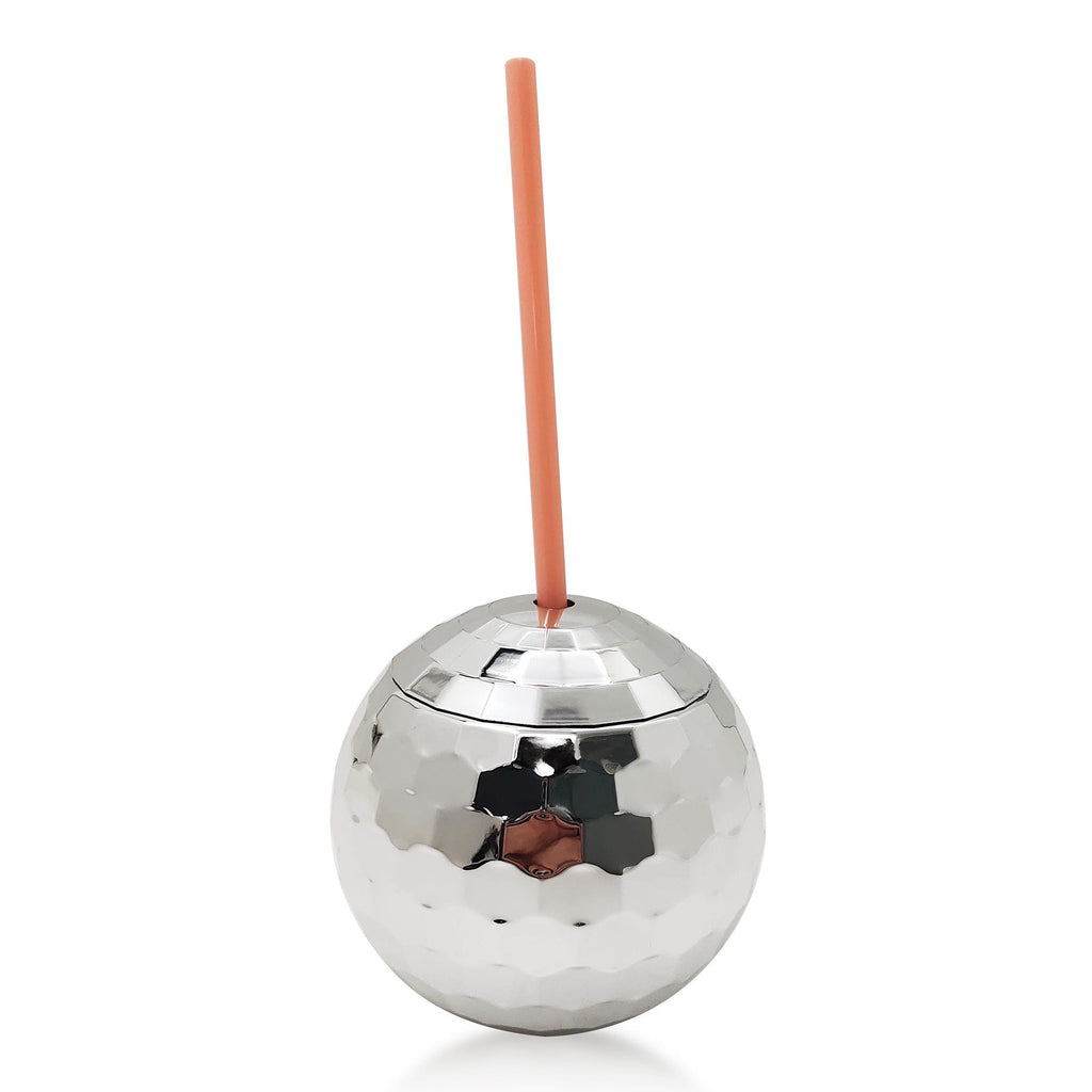 Pink Disco Ball Ball Cup with Straw