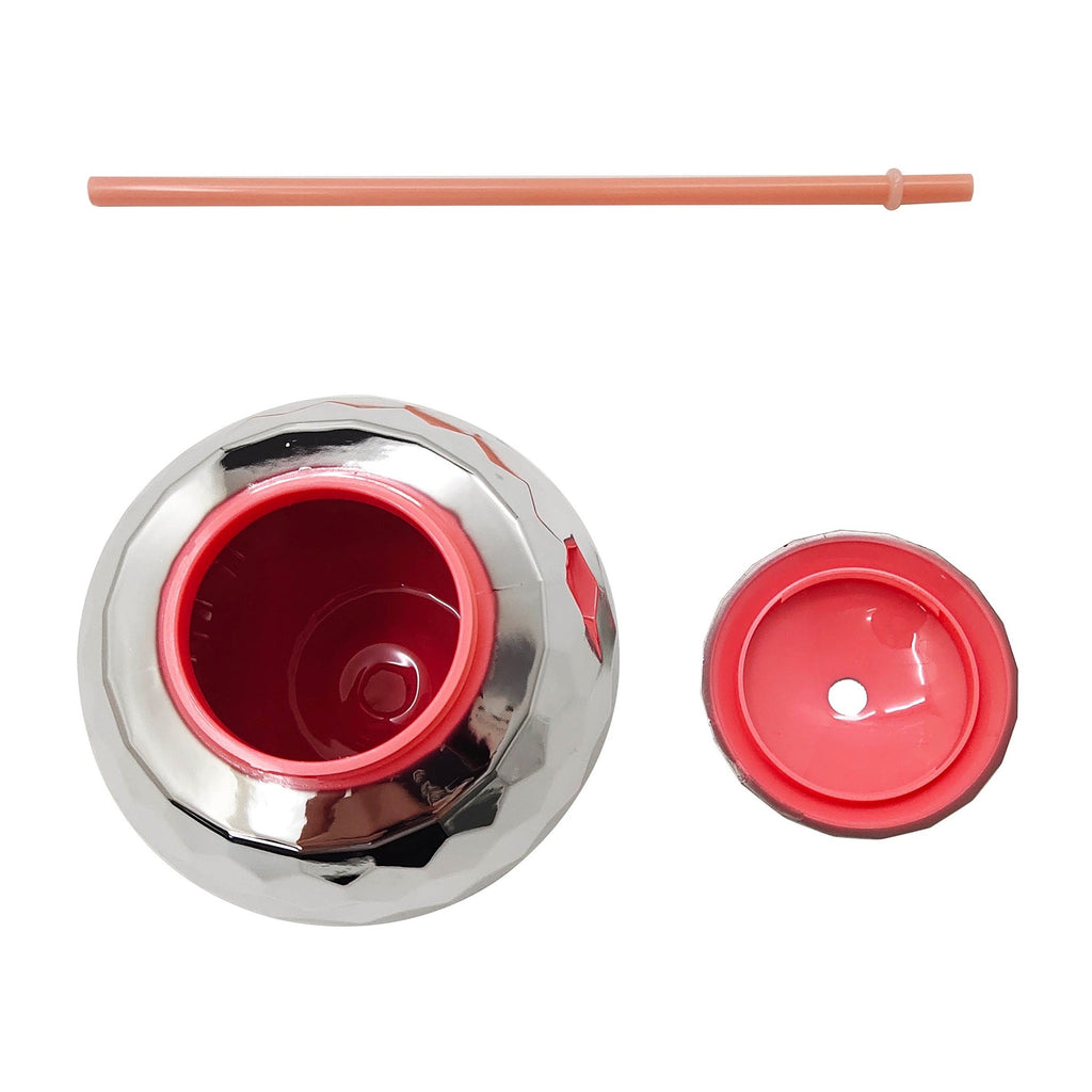 Silver Disco Ball Cup with Pink Straw