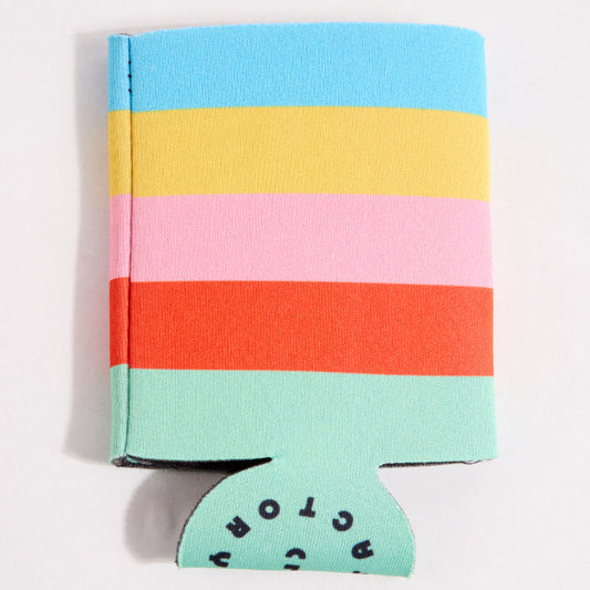 Colorful striped can cooler on a white background
