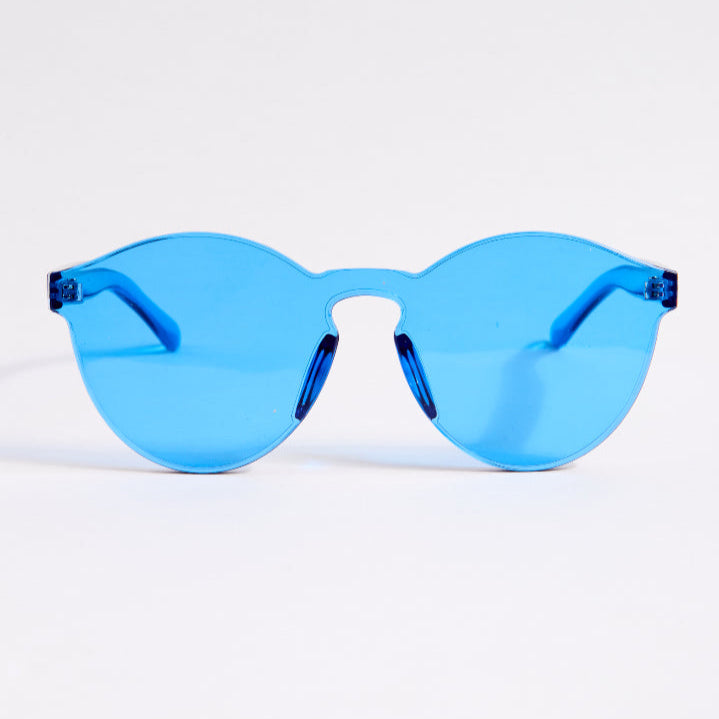 Blue sunglasses on a white background