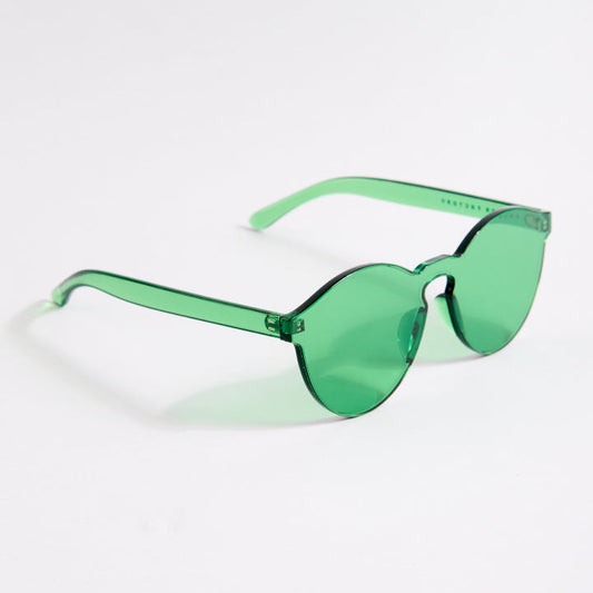 Green sunglasses on a white background