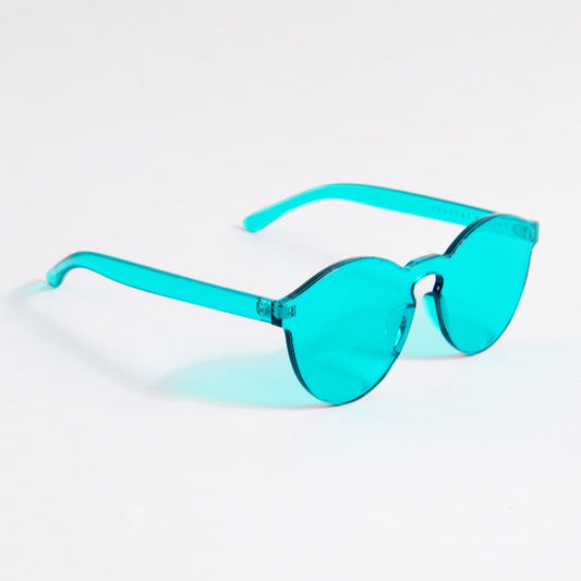 Turquoise sunglasses on a white background