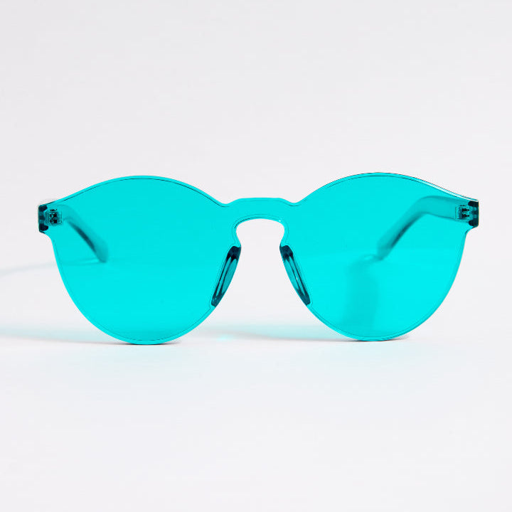 Turquoise sunglasses on a white background