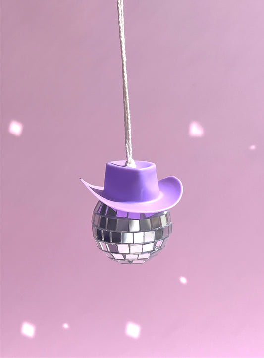 Mini Disco Ball with Purple Cowboy Hat